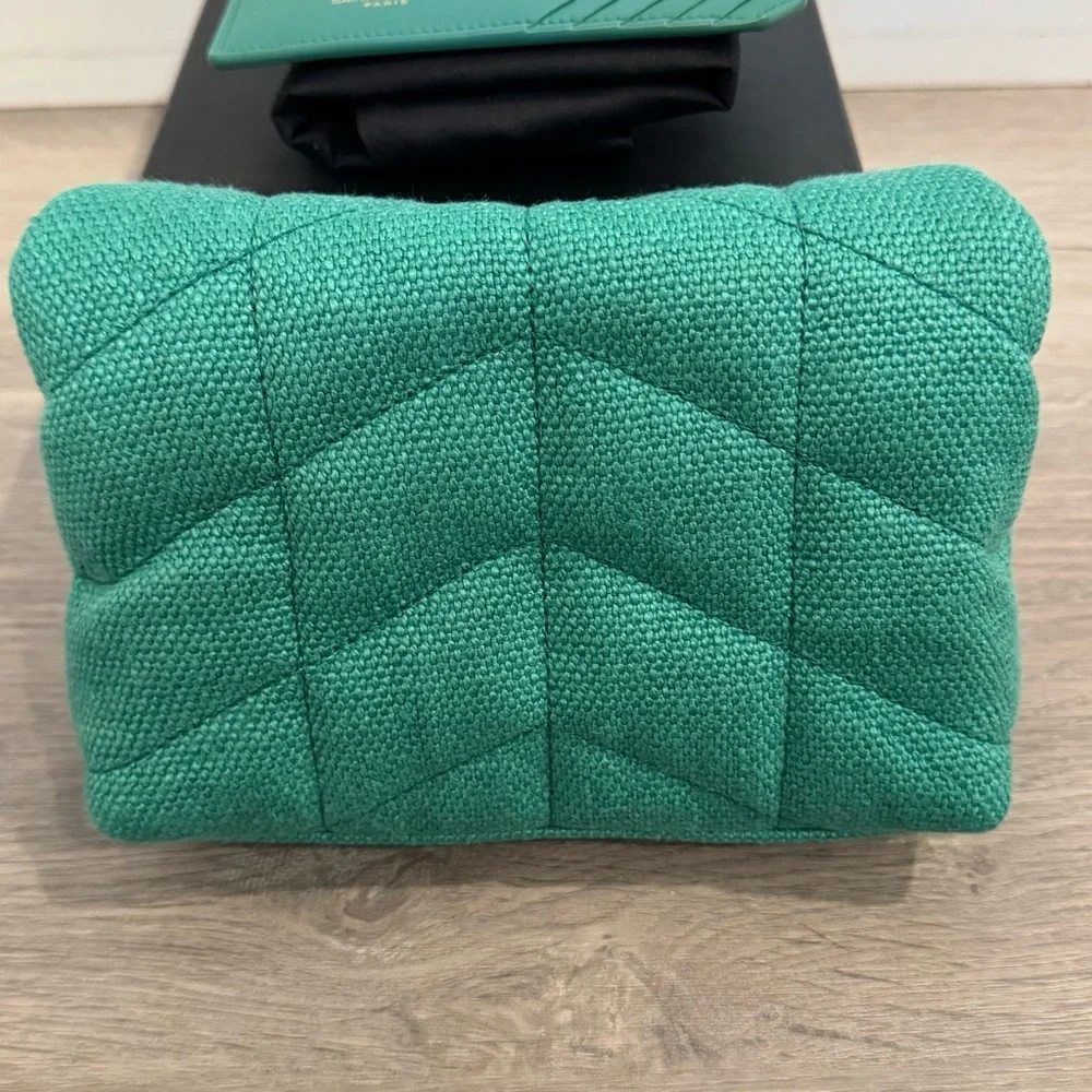 Saint Laurent Green Quilted Pouch with Gold YSL Logo